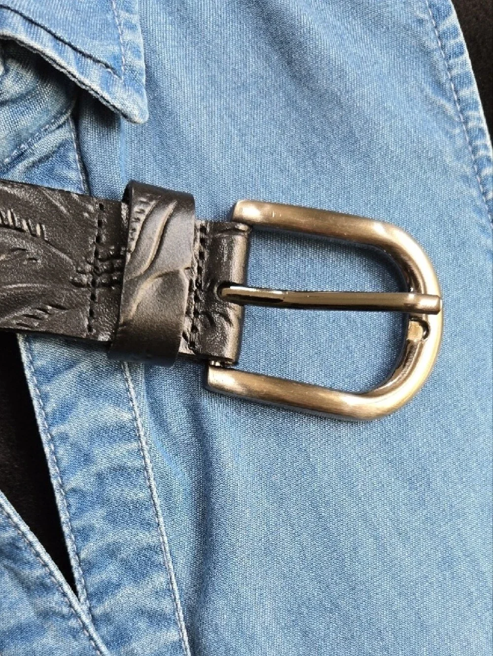 Patricia Nash Embossed Leather Belt with Silver Buckle
